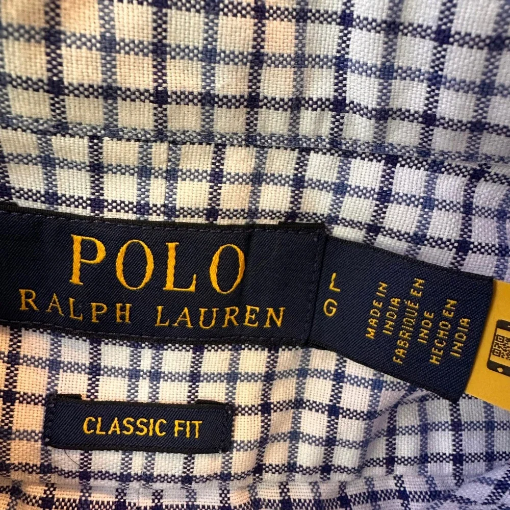 Polo Ralph Lauren Button Down L Classic Fit Tattersall Blue White Y2K Workwear